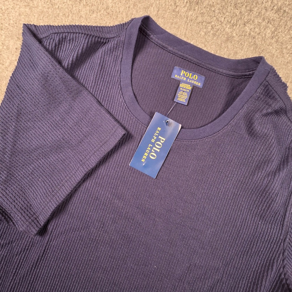 Polo Ralph Lauren Shirt Mens XL Navy Blue Ribbed Sleepwear Crewneck T-Shirt NEW